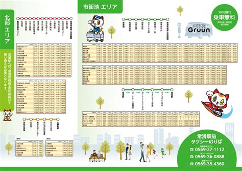 コミュニティバス「グルーン」(常滑市)(愛知県)バス停時刻表を。